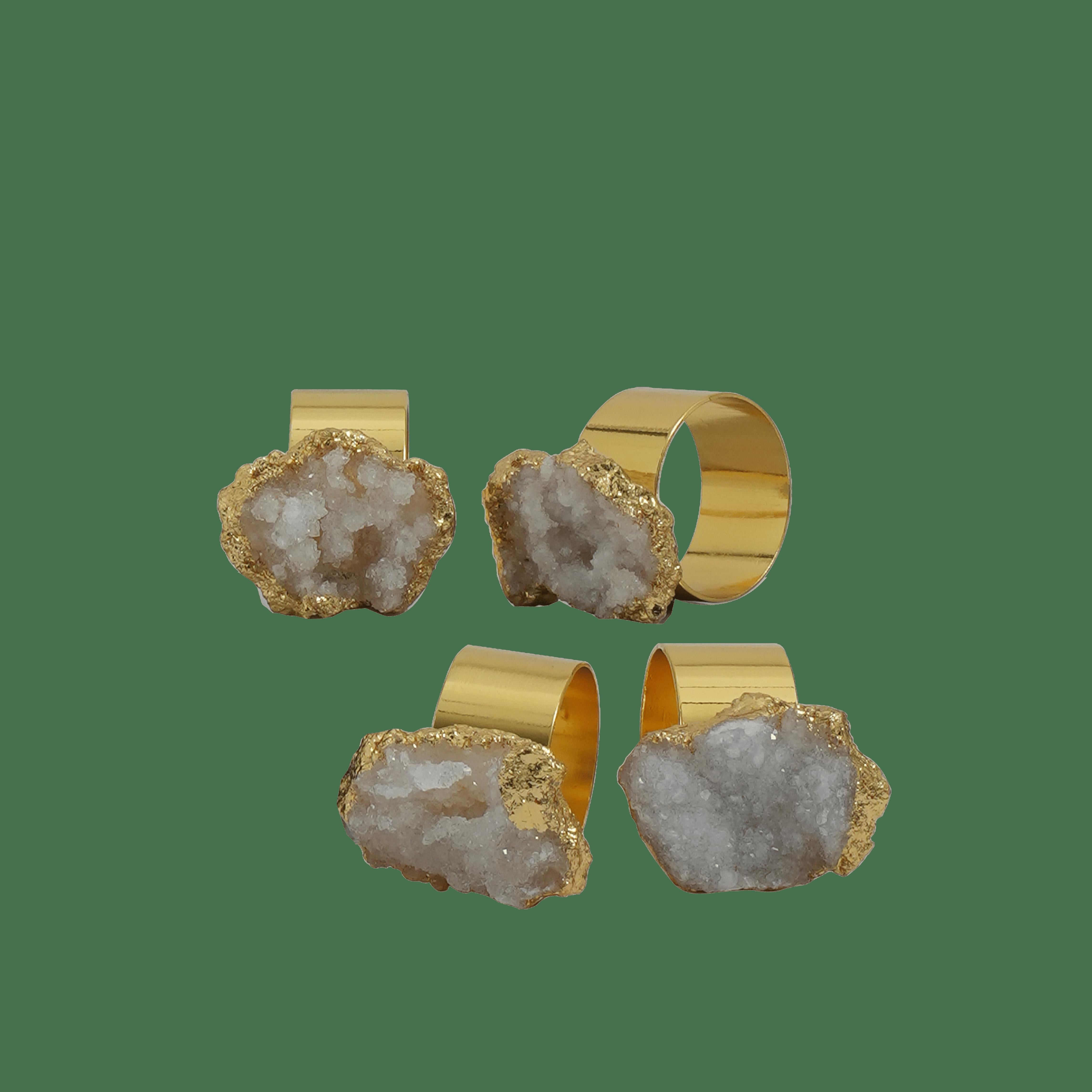 Gilded Napkin Ring  Aura Green Geode S/4
