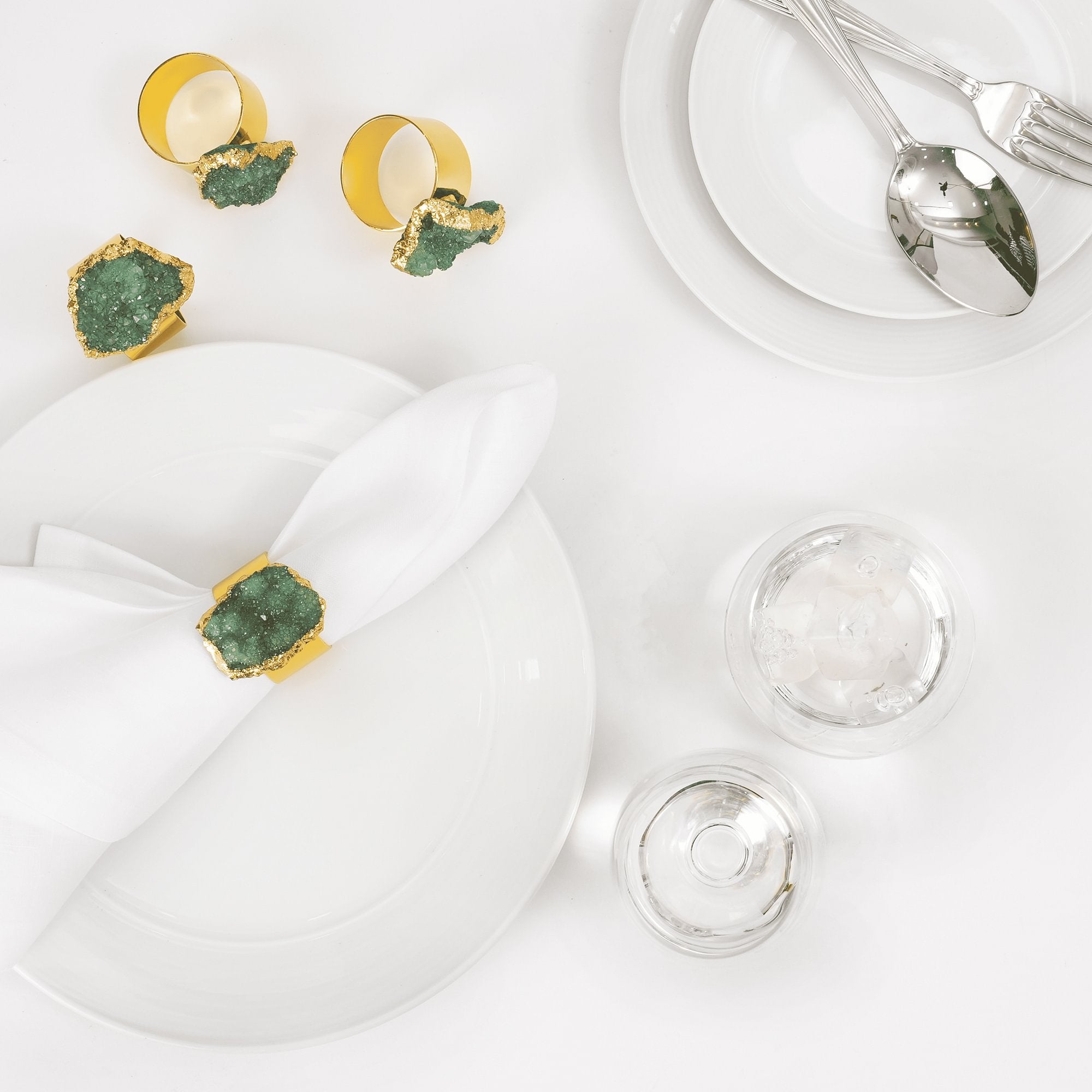 Gilded Napkin Ring  Aura Green Geode S/4