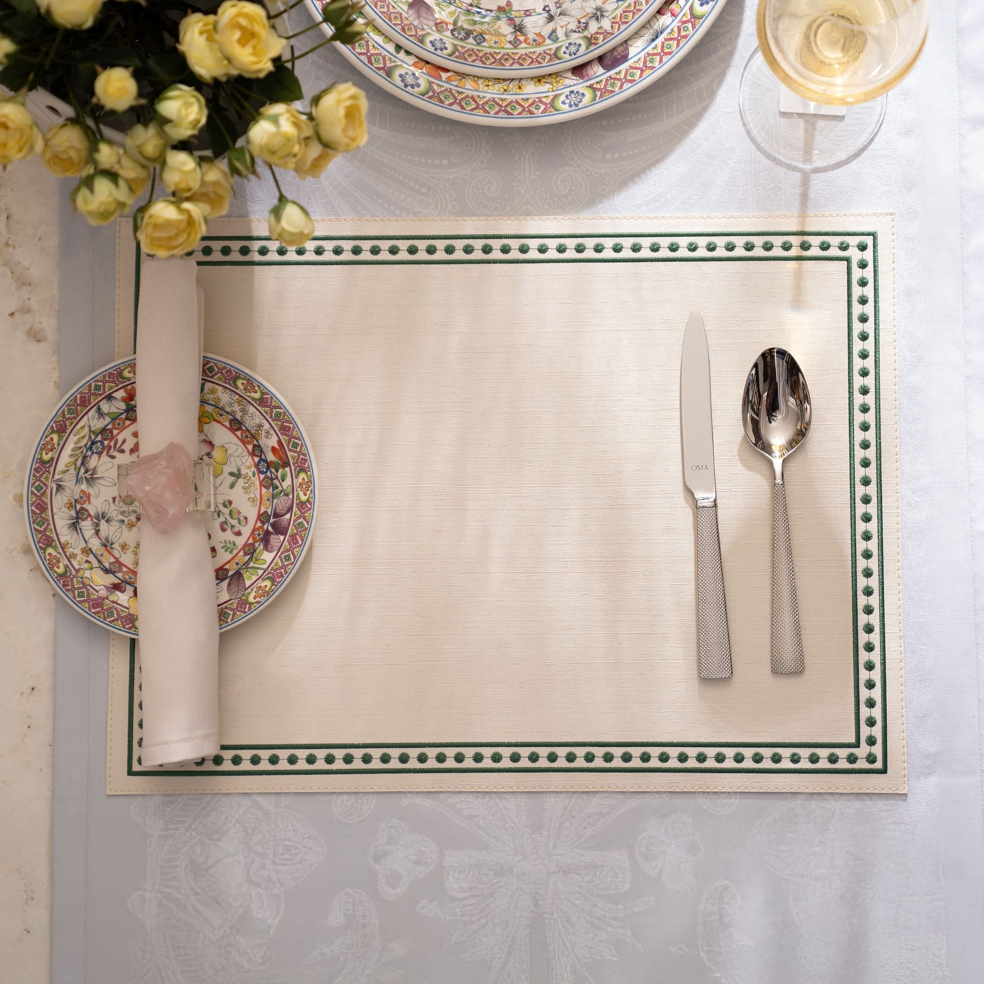 Silk Line Dot Embroided Placemat